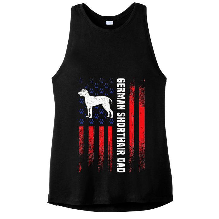 German Shorthair Pointer Dog Dad American Flag Patriotic Ladies PosiCharge Tri-Blend Wicking Tank