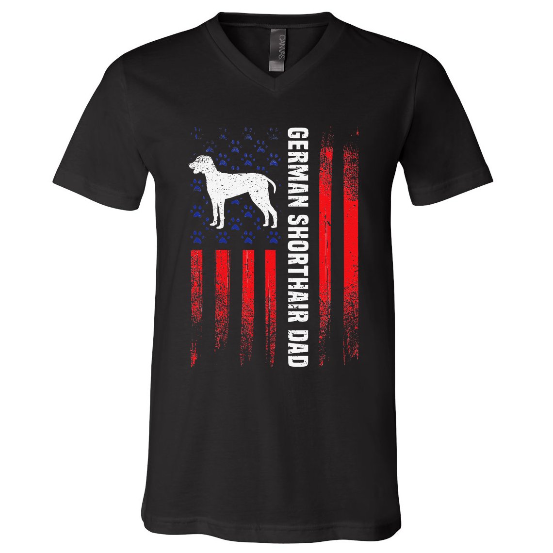 German Shorthair Pointer Dog Dad American Flag Patriotic V-Neck T-Shirt