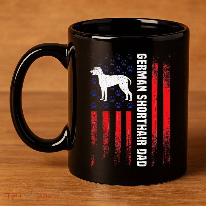 German Shorthair Pointer Dog Dad American Flag Patriotic 11oz C Handle Ceramic Mug