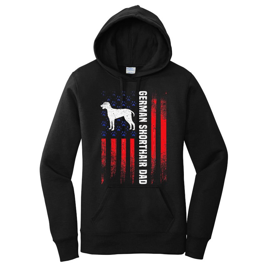 German Shorthair Pointer Dog Dad American Flag Patriotic Women's Pullover Hoodie