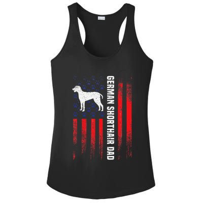 German Shorthair Pointer Dog Dad American Flag Patriotic Ladies PosiCharge Competitor Racerback Tank