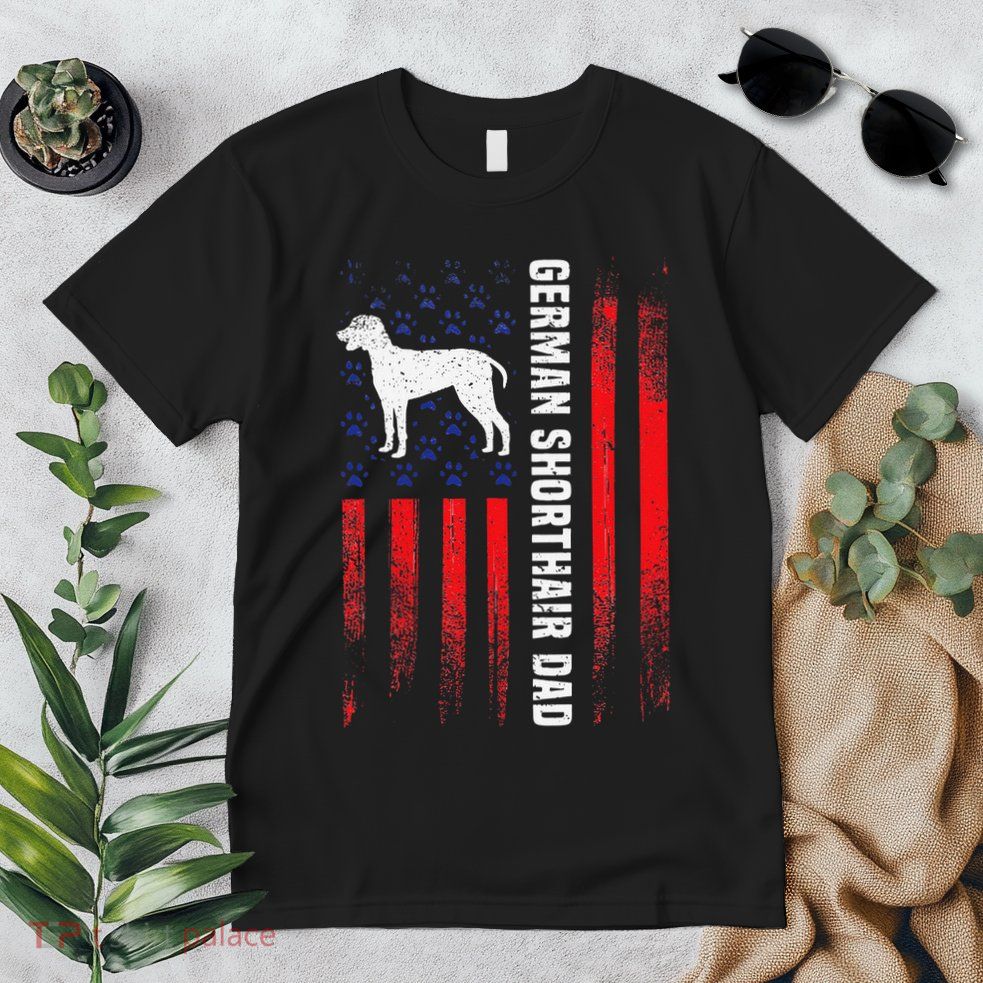 German Shorthair Pointer Dog Dad American Flag Patriotic Premium T-Shirt
