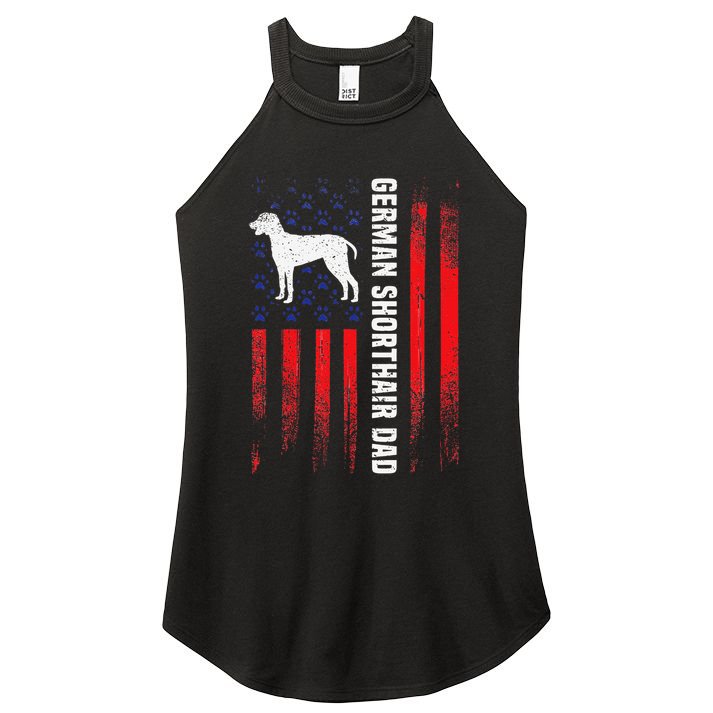 German Shorthair Pointer Dog Dad American Flag Patriotic Women's Perfect Tri Rocker Tank