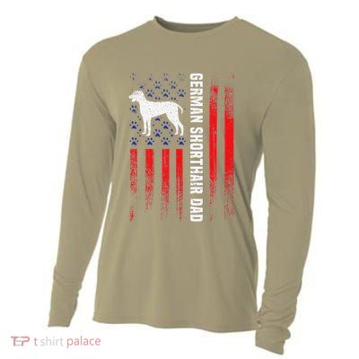 German Shorthair Pointer Dog Dad American Flag Patriotic Cooling Performance Long Sleeve Crew