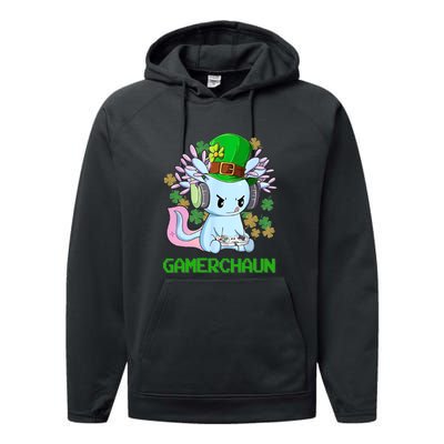 Gamerchaun St Patrick's Day Axolotl Video Game Controllers Performance Fleece Hoodie