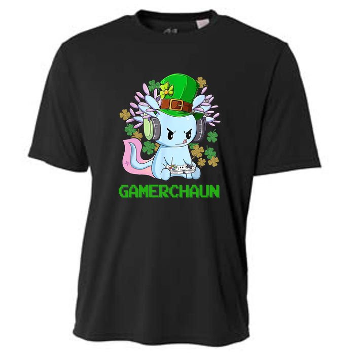 Gamerchaun St Patrick's Day Axolotl Video Game Controllers Cooling Performance Crew T-Shirt