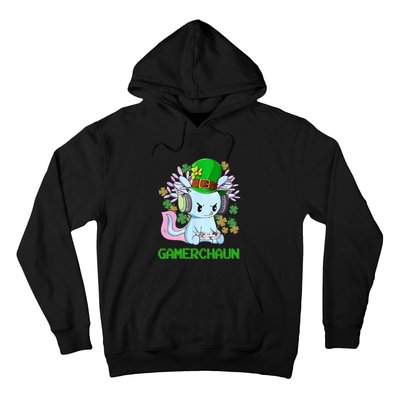 Gamerchaun St Patrick's Day Axolotl Video Game Controllers Hoodie