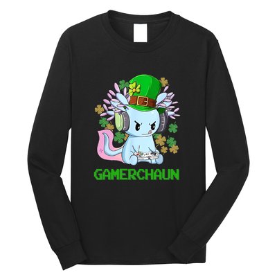 Gamerchaun St Patrick's Day Axolotl Video Game Controllers Long Sleeve Shirt