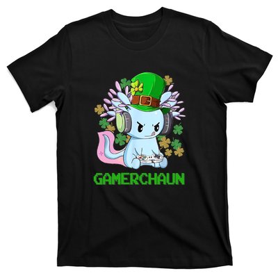 Gamerchaun St Patrick's Day Axolotl Video Game Controllers T-Shirt