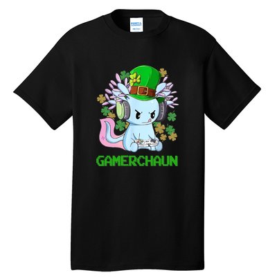 Gamerchaun St Patrick's Day Axolotl Video Game Controllers Tall T-Shirt