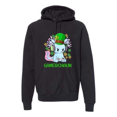 Gamerchaun St Patrick's Day Axolotl Video Game Controllers Premium Hoodie