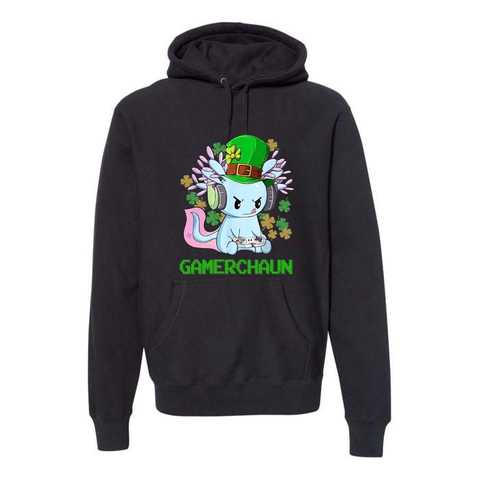 Gamerchaun St Patrick's Day Axolotl Video Game Controllers Premium Hoodie