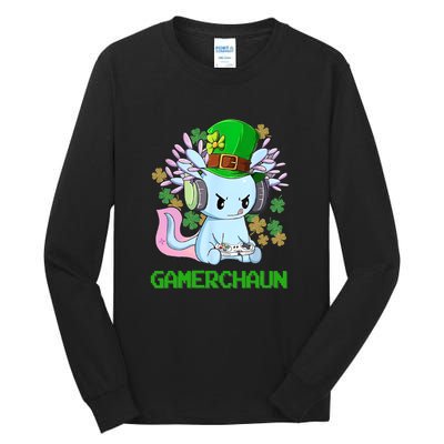 Gamerchaun St Patrick's Day Axolotl Video Game Controllers Tall Long Sleeve T-Shirt