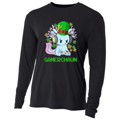 Gamerchaun St Patrick's Day Axolotl Video Game Controllers Cooling Performance Long Sleeve Crew