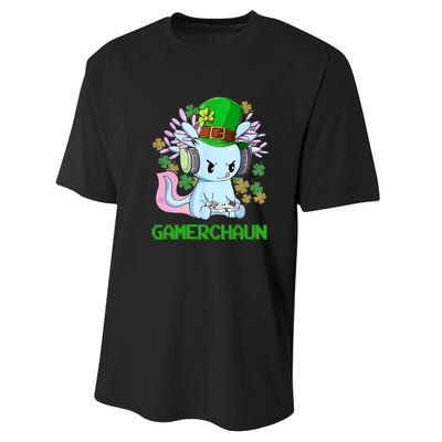 Gamerchaun St Patrick's Day Axolotl Video Game Controllers Performance Sprint T-Shirt