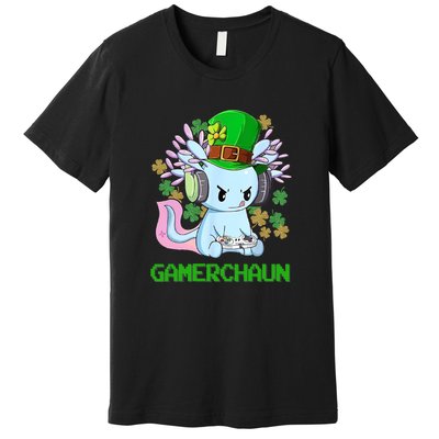 Gamerchaun St Patrick's Day Axolotl Video Game Controllers Premium T-Shirt