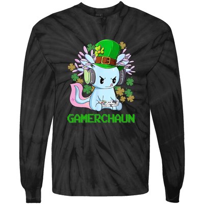 Gamerchaun St Patrick's Day Axolotl Video Game Controllers Tie-Dye Long Sleeve Shirt