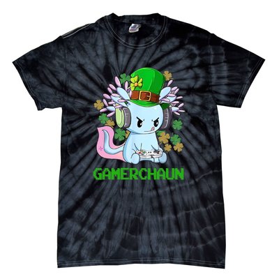 Gamerchaun St Patrick's Day Axolotl Video Game Controllers Tie-Dye T-Shirt