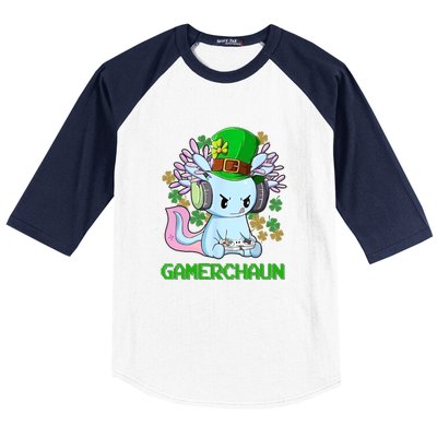 Gamerchaun St Patrick's Day Axolotl Video Game Controllers Baseball Sleeve Shirt