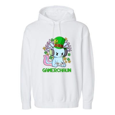 Gamerchaun St Patrick's Day Axolotl Video Game Controllers Garment-Dyed Fleece Hoodie