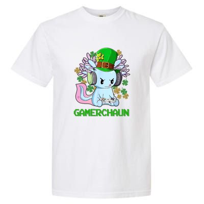 Gamerchaun St Patrick's Day Axolotl Video Game Controllers Garment-Dyed Heavyweight T-Shirt