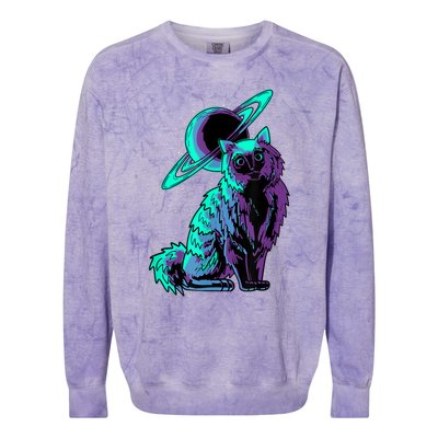 Galaxy Saturn Planet Ragdoll Cool Cat Feline Cat Lover Gift Colorblast Crewneck Sweatshirt