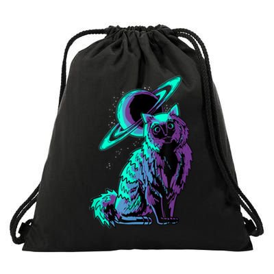 Galaxy Saturn Planet Ragdoll Cool Cat Feline Cat Lover Gift Drawstring Bag