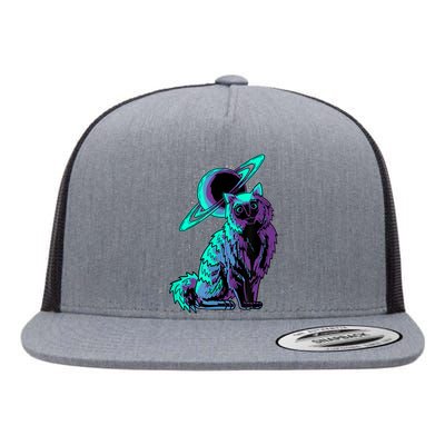 Galaxy Saturn Planet Ragdoll Cool Cat Feline Cat Lover Gift Flat Bill Trucker Hat