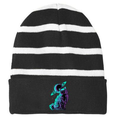 Galaxy Saturn Planet Ragdoll Cool Cat Feline Cat Lover Gift Striped Beanie with Solid Band