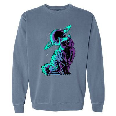 Galaxy Saturn Planet Ragdoll Cool Cat Feline Cat Lover Gift Garment-Dyed Sweatshirt