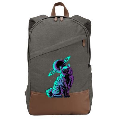 Galaxy Saturn Planet Ragdoll Cool Cat Feline Cat Lover Gift Cotton Canvas Backpack