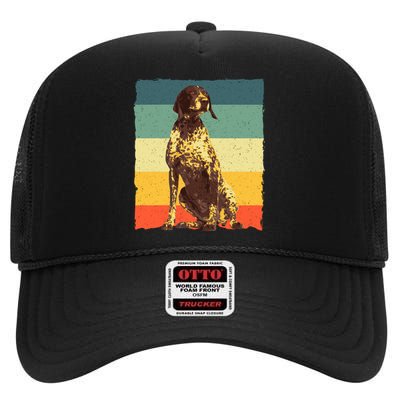 German Shorthaired Pointer Art GSP Dog Lover High Crown Mesh Back Trucker Hat