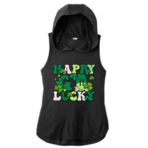 Groovy St Patrick's Day Happy Go Lucky Meaningful Gift Ladies PosiCharge Tri-Blend Wicking Draft Hoodie Tank