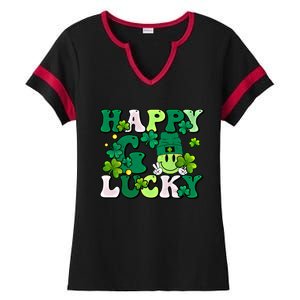 Groovy St Patrick's Day Happy Go Lucky Meaningful Gift Ladies Halftime Notch Neck Tee