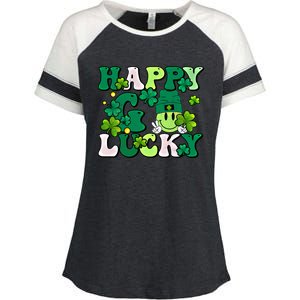 Groovy St Patrick's Day Happy Go Lucky Meaningful Gift Enza Ladies Jersey Colorblock Tee