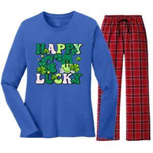 Groovy St Patrick's Day Happy Go Lucky Meaningful Gift Women's Long Sleeve Flannel Pajama Set 