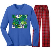 Groovy St Patrick's Day Happy Go Lucky Meaningful Gift Women's Long Sleeve Flannel Pajama Set 