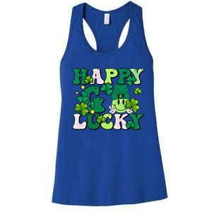 Groovy St Patrick's Day Happy Go Lucky Meaningful Gift Women's Racerback Tank