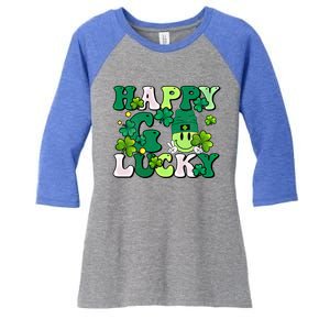 Groovy St Patrick's Day Happy Go Lucky Meaningful Gift Women's Tri-Blend 3/4-Sleeve Raglan Shirt