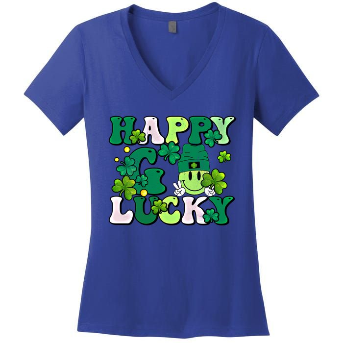 Groovy St Patrick's Day Happy Go Lucky Meaningful Gift Women's V-Neck T-Shirt