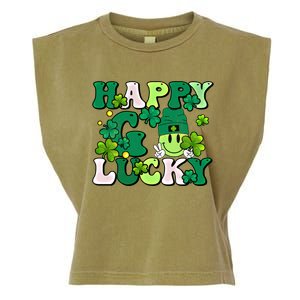 Groovy St Patrick's Day Happy Go Lucky Meaningful Gift Garment-Dyed Women's Muscle Tee