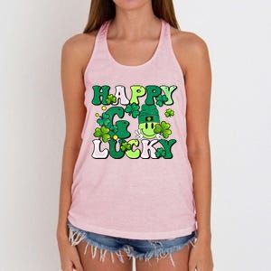 Groovy St Patrick's Day Happy Go Lucky Meaningful Gift Women's Knotted Racerback Tank