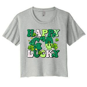 Groovy St Patrick's Day Happy Go Lucky Meaningful Gift Women's Crop Top Tee