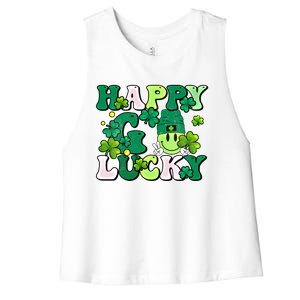 Groovy St Patrick's Day Happy Go Lucky Meaningful Gift Women's Racerback Cropped Tank