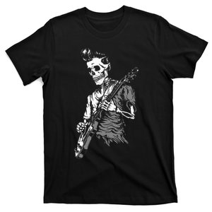 Graphic Skull Playing Guitar Hipster Guy Skeleton Guitarist T-Shirt