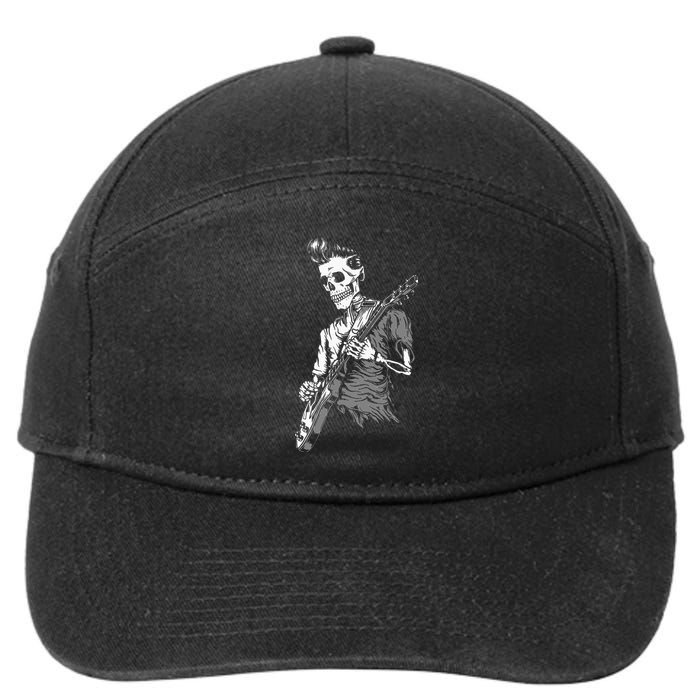 Graphic Skull Playing Guitar Hipster Guy Skeleton Guitarist 7-Panel Snapback Hat