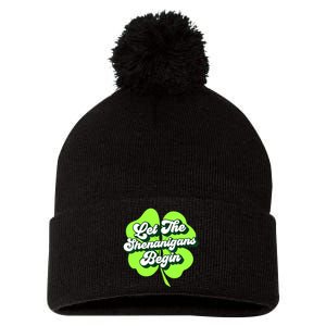 Groovy St Patricks Day Let The Shenanigans Begin Womens Pom Pom 12in Knit Beanie