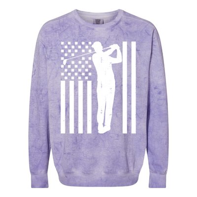 Golf St Patricks Day Design Golfer American Flag Golf Player Gift Colorblast Crewneck Sweatshirt