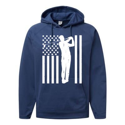 Golf St Patricks Day Design Golfer American Flag Golf Player Gift Performance Fleece Hoodie