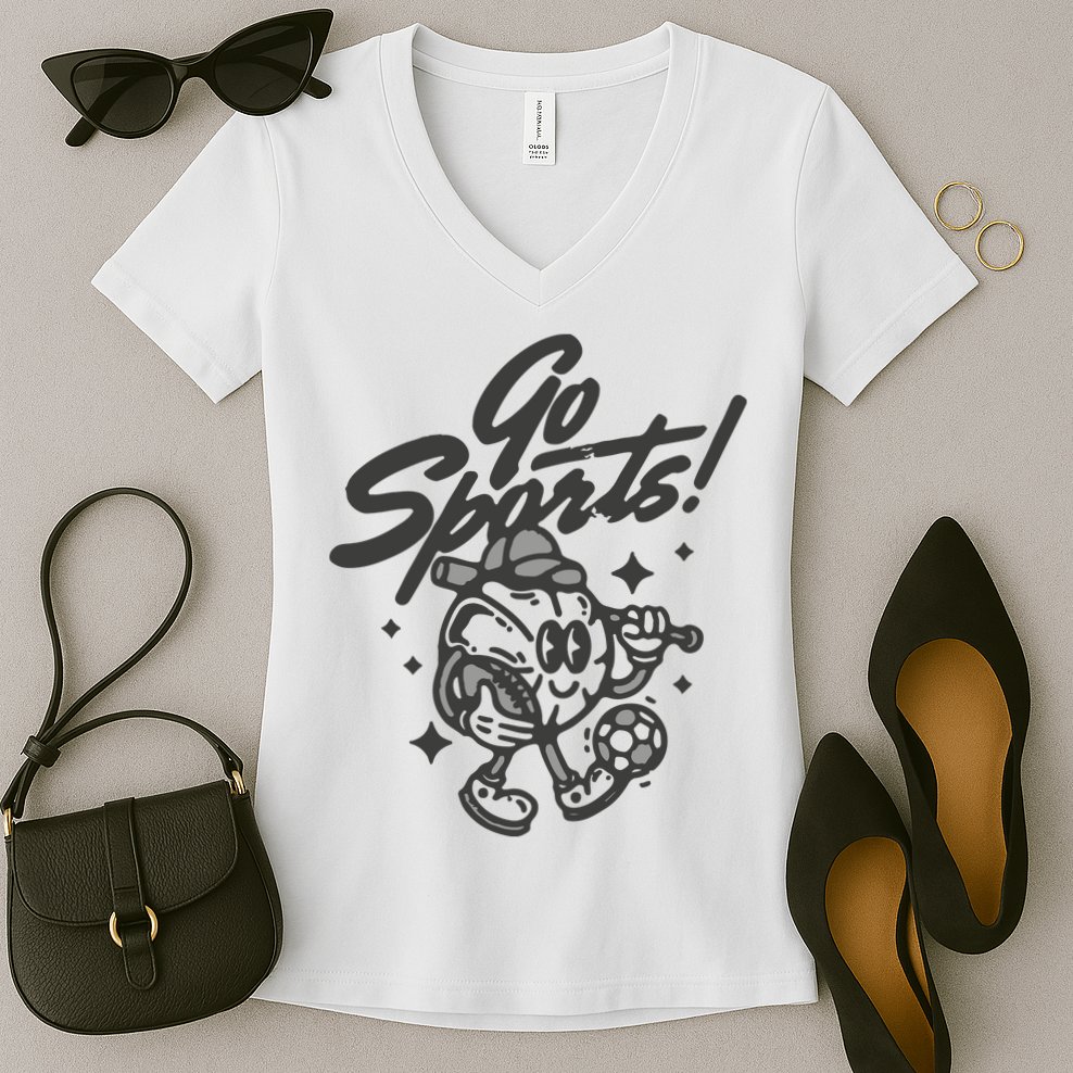 Go Sports Retro Football Game Day Women's V-Neck T-Shirt
